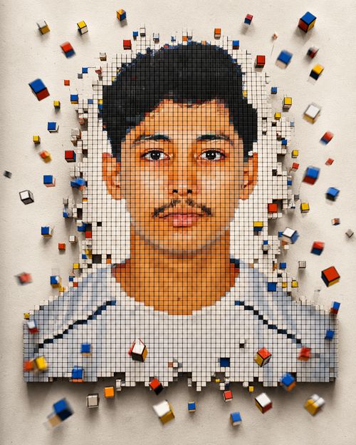 Portrait of Suyog Karki built from Rubik's cube tiles